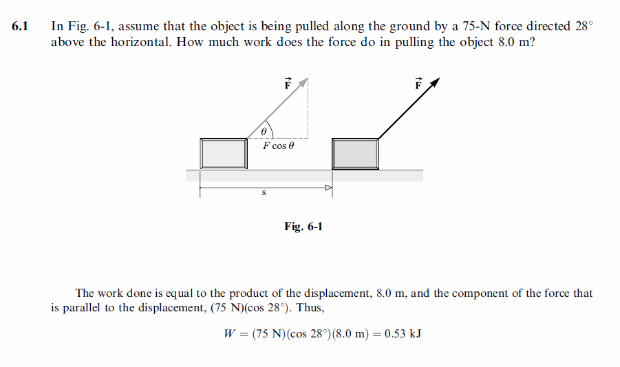 In Fig. 6-1, assume that the object is being pulled along the ground by a 75-N f