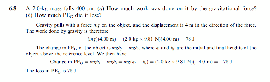 A 2.0-kg mass falls 400 cm. (a) How much work was done on it by the gravitationa