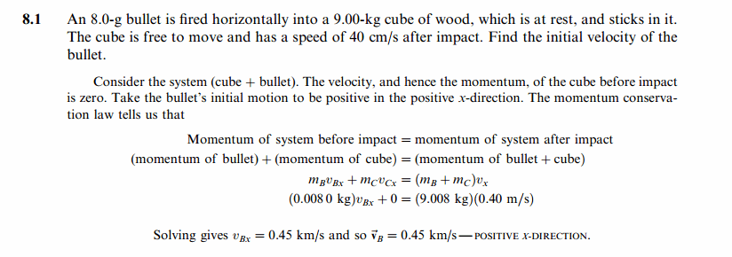 An 8.0-g bullet is fired horizontally into a 9.00-kg cube of wood, which is at r