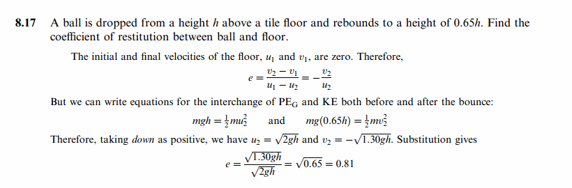 A ball is dropped from a height h above a tile floor and rebounds to a height of