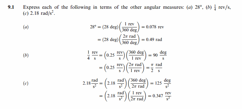 Express each of the following in terms of the other angular measures: (a) 28°, 