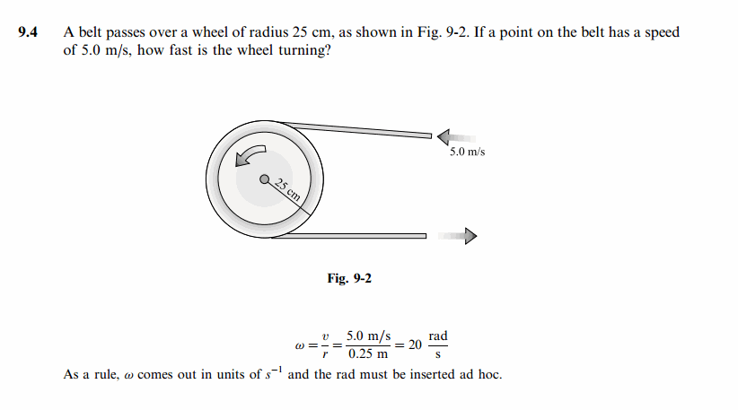 A belt passes over a wheel of radius 25 cm, as shown in Fig. 9-2. If a point on 