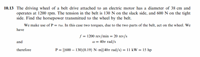 The driving wheel of a belt drive attached to an electric motor has a diameter o