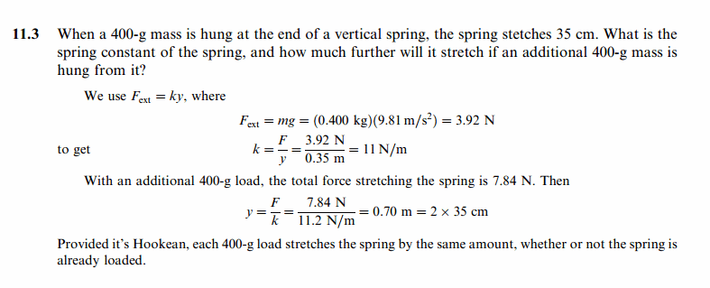 When a 400-g mass is hung at the end of a vertical spring, the spring stetches 3