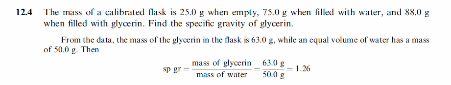 The mass of a calibrated flask is 25.0 g when empty, 75.0 g when filled with wat
