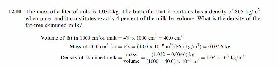 The mass of a liter of milk is 1.032 kg. The butterfat that it contains has a de