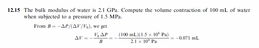 The bulk modulus of water is 2.1 GPa. Compute the volume contraction of 100 mL o