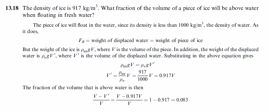 The density of ice is 917 kg/m3. What fraction of the volume of a piece of ice w
