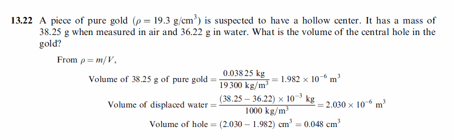 A piece of pure gold (r= 19.3 g/cm3) is suspected to have a hollow center. It ha