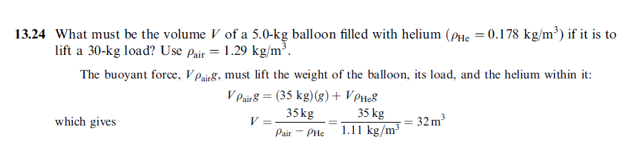 What must be the volume V of a 5.0-kg balloon filled with helium (rHe=0.178 kg/m