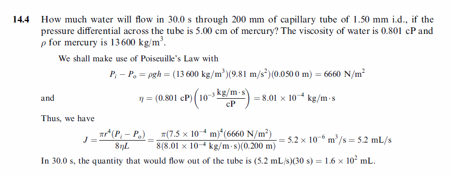 How much water will flow in 30.0 s through 200 mm of capillary tube of 1.50 mm i