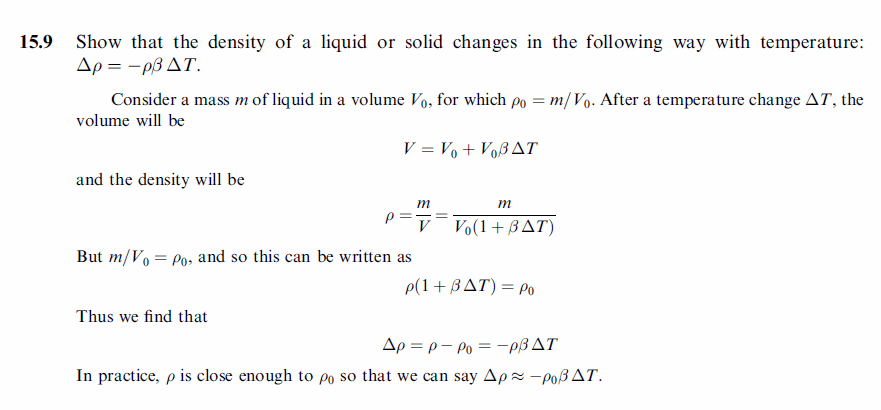 Show that the density of a liquid or solid changes in the following way with tem