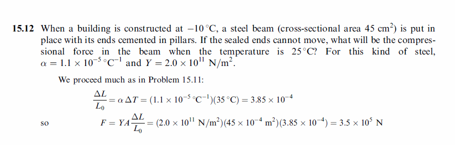 When a building is constructed at -10 °C, a steel beam (cross-sectional area 45
