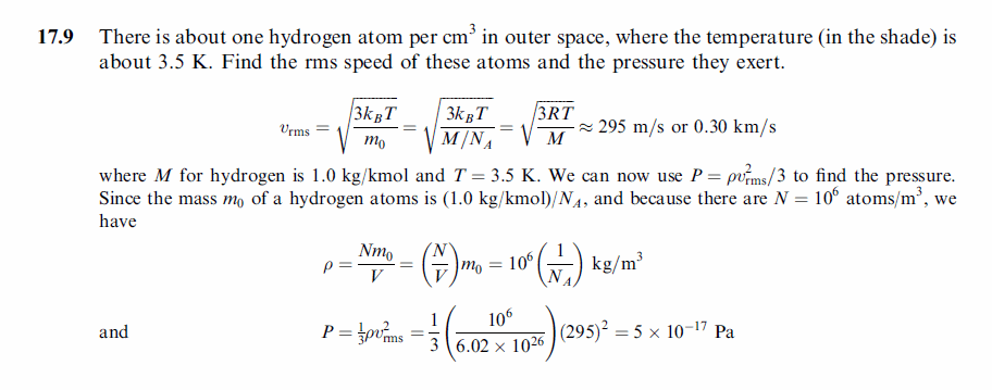 There is about one hydrogen atom per cm3 in outer space, where the temperature (
