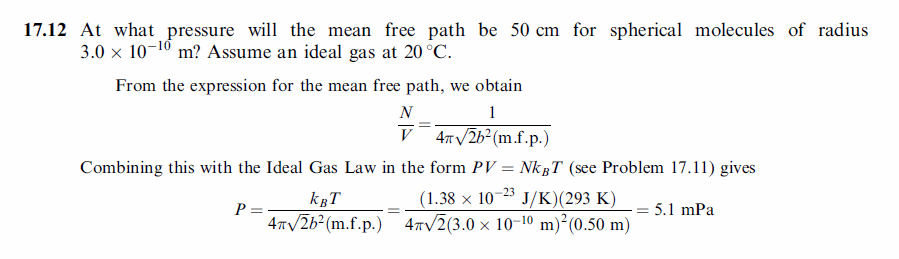 At what pressure will the mean free path be 50 cm for spherical molecules of rad