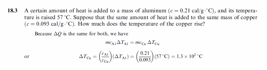 A certain amount of heat is added to a mass of aluminum (c = 0.21 cal/g·°C), a