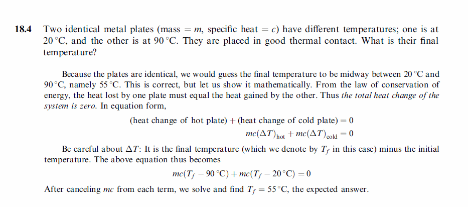 Two identical metal plates (mass = m, specific heat = c) have different temperat