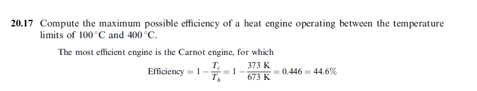 Compute the maximum possible efficiency of a heat engine operating between the t