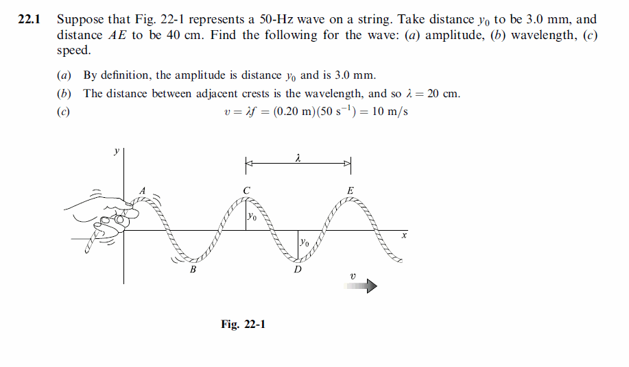 Suppose that Fig. 22-1 represents a 50-Hz wave on a string. Take distance y0 to 