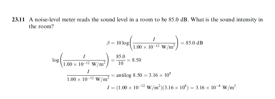 A noise-level meter reads the sound level in a room to be 85.0 dB. What is the s