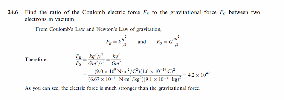 Find the ratio of the Coulomb electric force FE to the gravitational force FG be