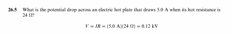 What is the potential drop across an electric hot plate that draws 5.0 A when it