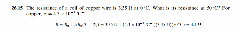 The resistance of a coil of copper wire is 3.35 n at 0°C. What is its resistanc