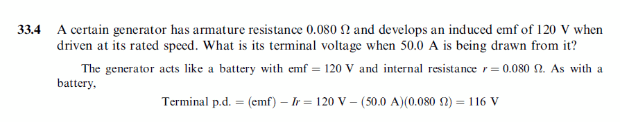 A certain generator has armature resistance 0.080 fi and develops an induced emf