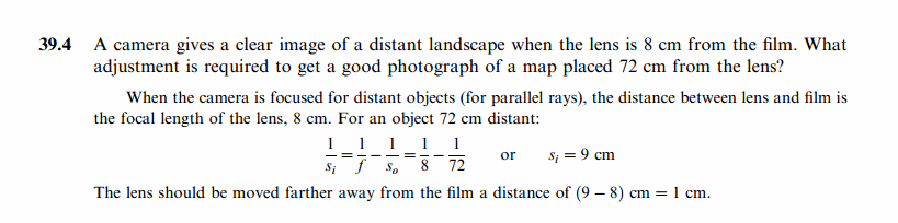 A camera gives a clear image of a distant landscape when the lens is 8 cm from t