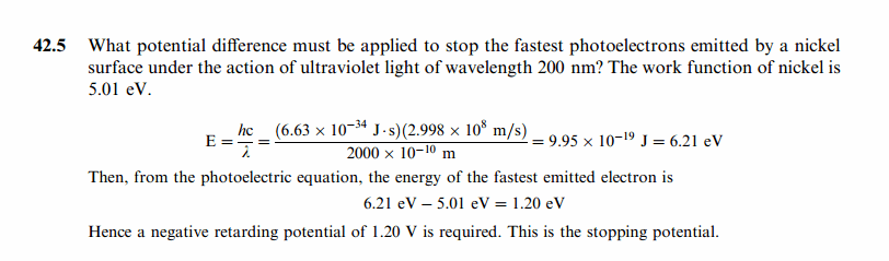 What potential difference must be applied to stop the fastest photoelectrons emi