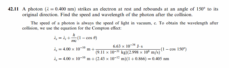 A photon (L = 0.400 nm) strikes an electron at rest and rebounds at an angle of 
