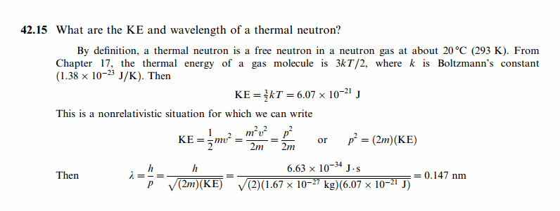 What are the Kh and wavelength of a thermal neutron?