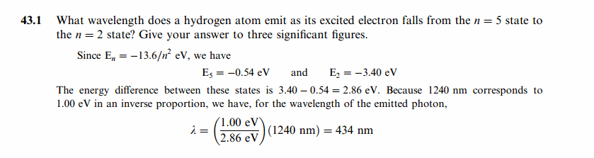 What wavelength does a hydrogen atom emit as its excited electron falls from the