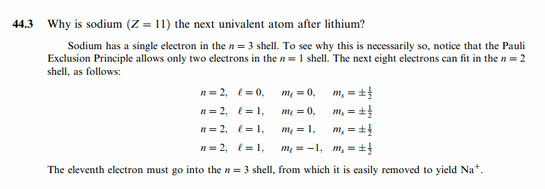 Why is sodium (Z = 11) the next univalent atom after lithium?