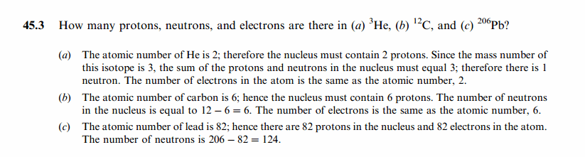 How many protons, neutrons, and electrons are there in (a) 3He, (b) 12C, and (c)