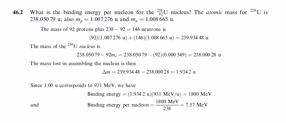 What is the binding energy per nucleon for the 238U92 nucleus? The atomic mass f