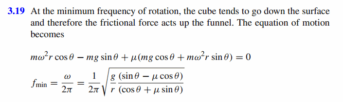 In prob. (3.18), show that the minimum frequency for which the block will not mo