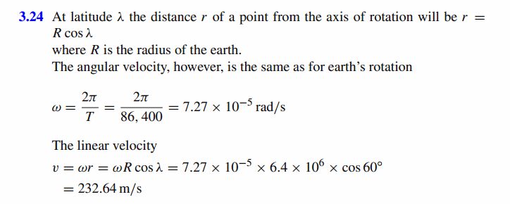 Determine the linear velocity of rotation of points on the earth's surface at la