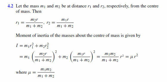 Two particles of masses m1 and m2 are connected by a rigid massless rod of lengt