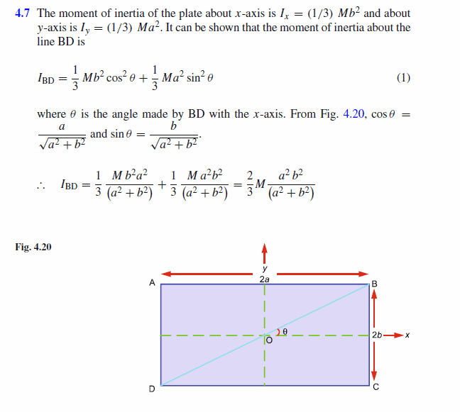 Show that the moment of inertia of a rectangular plate of mass m and sides 2a an