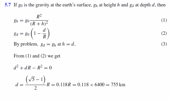Assuming that the earth has constant density, at what distance d from the earth'