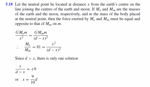 If the earth-moon distance is d and the mass of earth is 81 times that of the mo
