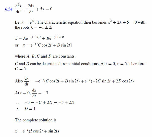 Solve the equation of motion for the damped oscillator d^2x/dt^2 + 2dx/dt + 5x =