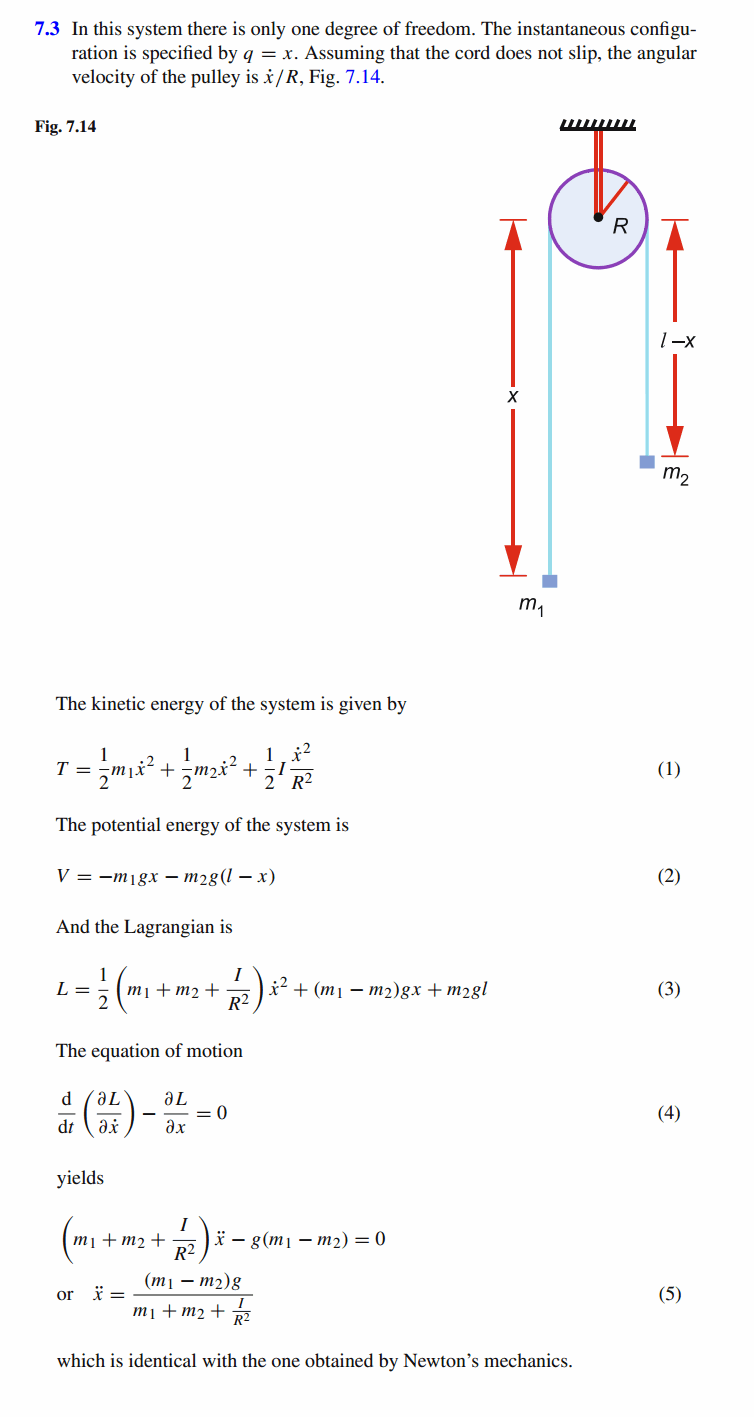 Determine the equations of motion of the masses of Atwood machine by the Lagrang