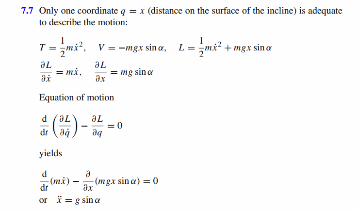 A particle of mass m slides on a smooth incline at an angle d. The incline is no