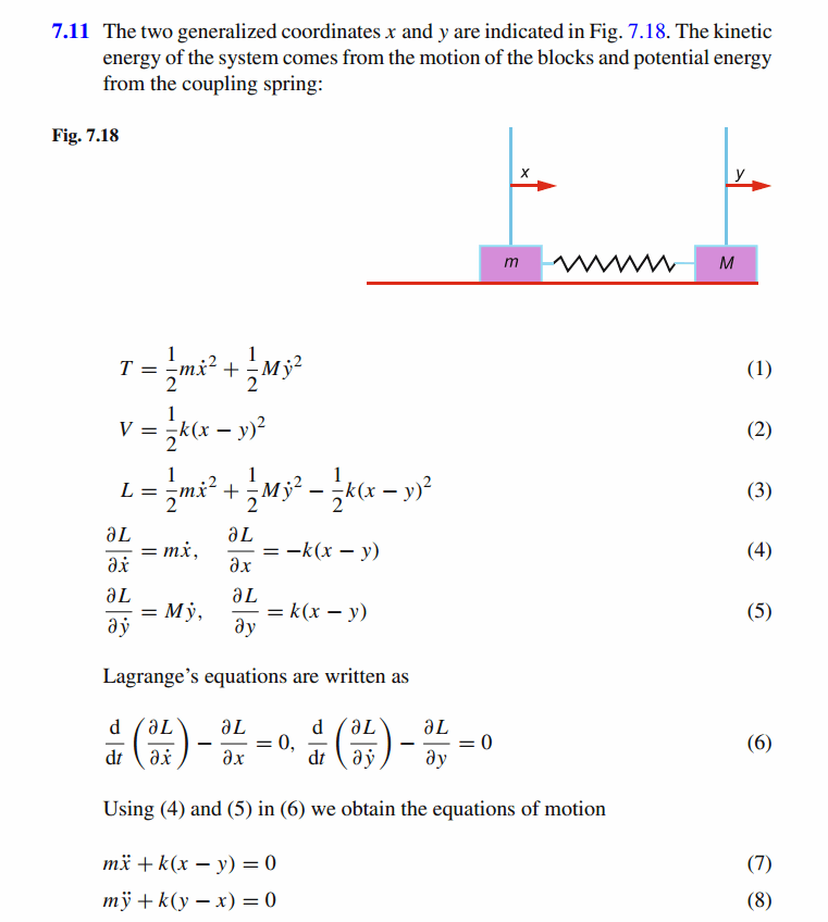 Two blocks of mass m and M connected by a massless spring of spring constant k a