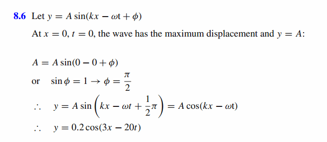 A sinusoidal wave on a string travelling in the +x direction has wave number 3/m