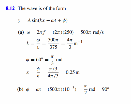 A wave of frequency 250 cycles/s has a phase velocity 375 m/s. (a) How far apart