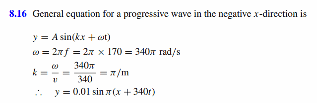 Given the amplitude A = 0.01 m, frequency f = 170 vibrations/s, the wave velocit