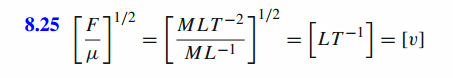 The speed of a wave on a string is given by v = sqrt(F/n). Show that the right-h